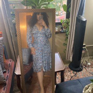 Zara Wrap Dress Arabesque Pattern Blue Medium